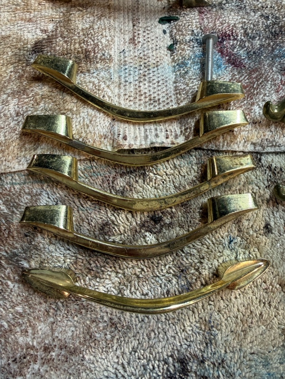 Polished Gold Curved Cabinet Pull Handles - Set of 5